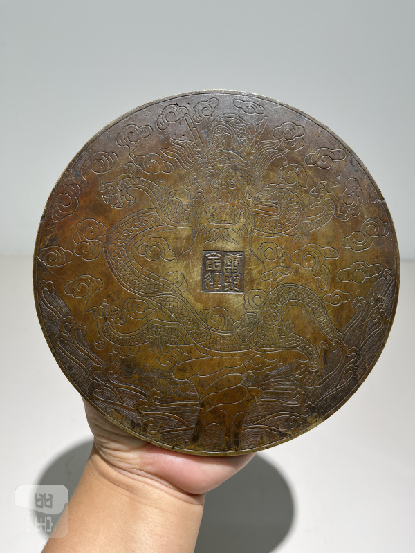 清 灵鹿形镜架托松石亭院龙纹屏 - 图8